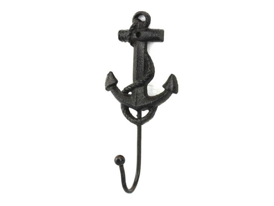 Rustic Black Cast Iron Anchor Hook 7"
