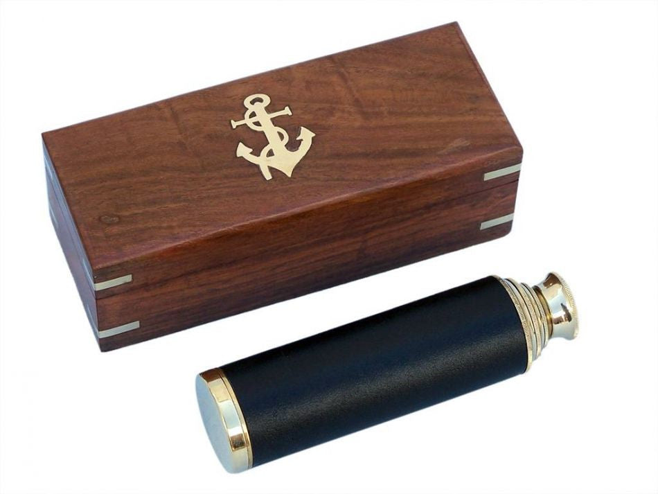 Deluxe Class Captain's Brass - Leather Spyglass Telescope 15" w/ Rosewood Box