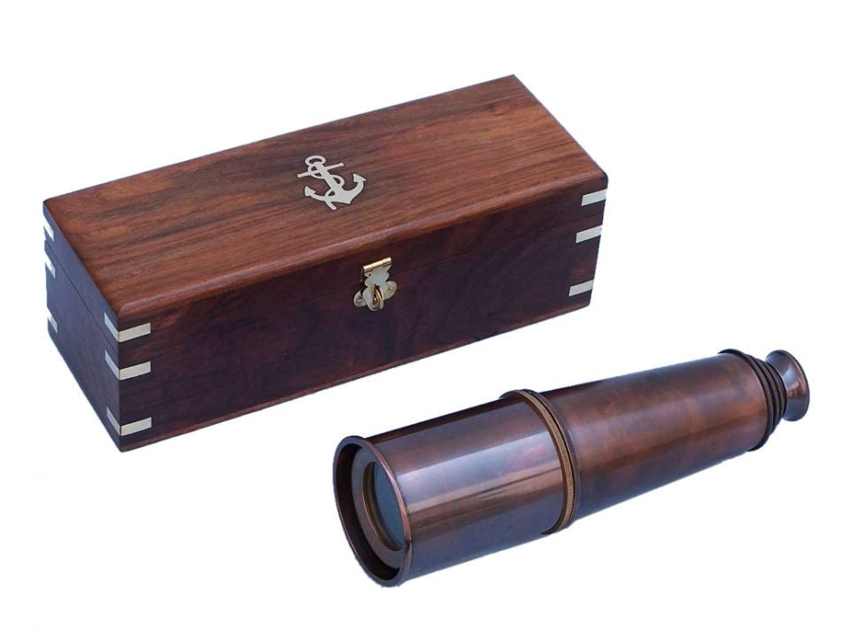 Deluxe Class Admiral's Antique Copper Spyglass Telescope With Rosewood Box 27"