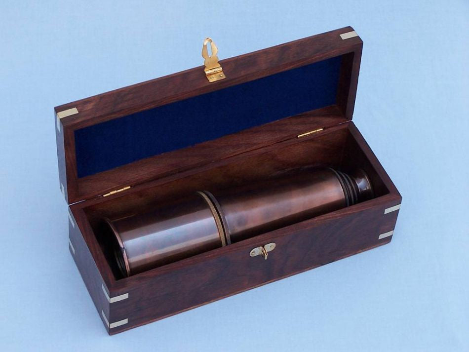 Deluxe Class Admiral's Antique Copper Spyglass Telescope With Rosewood Box 27"