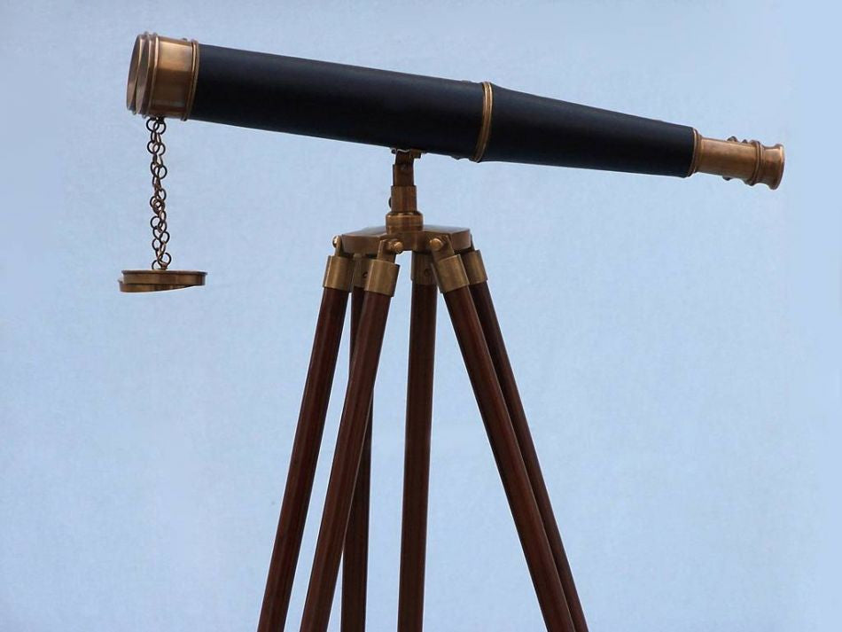 Floor Standing Admirals Antique Brass Binoculars with Leather 62"