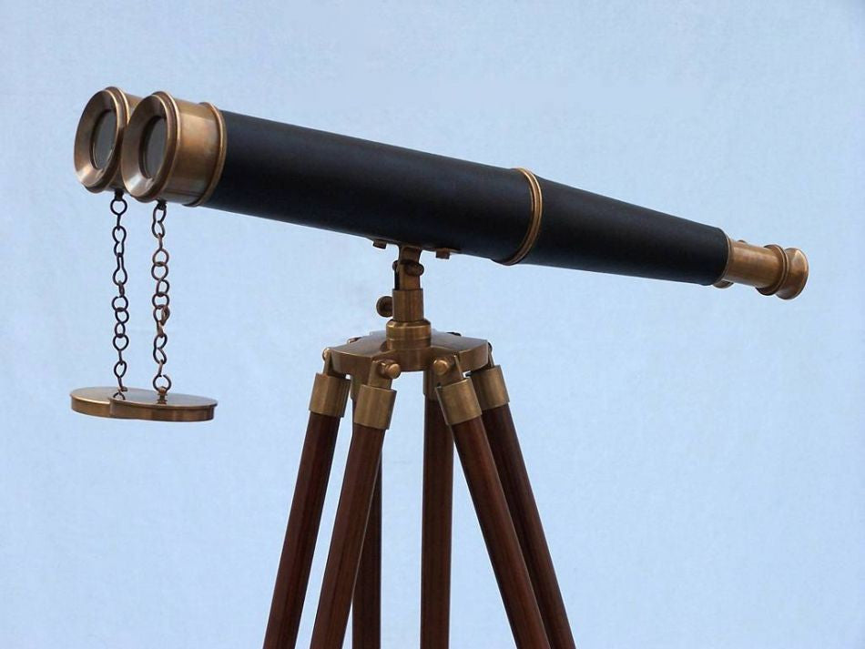 Floor Standing Admirals Antique Brass Binoculars with Leather 62"