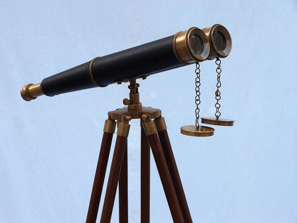 Floor Standing Admirals Antique Brass Binoculars with Leather 62"