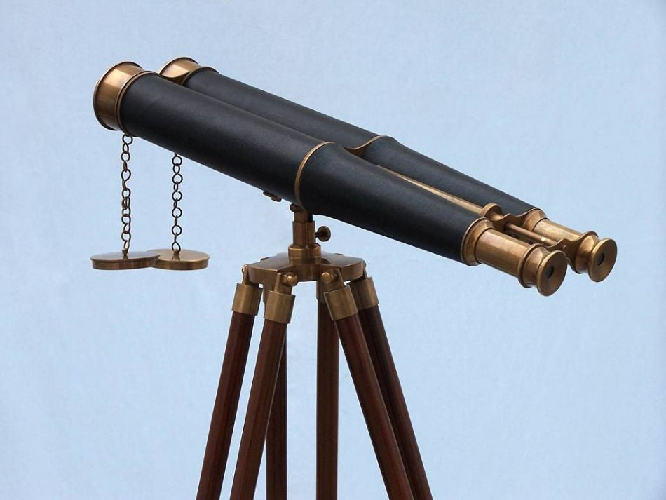 Floor Standing Admirals Antique Brass Binoculars with Leather 62"