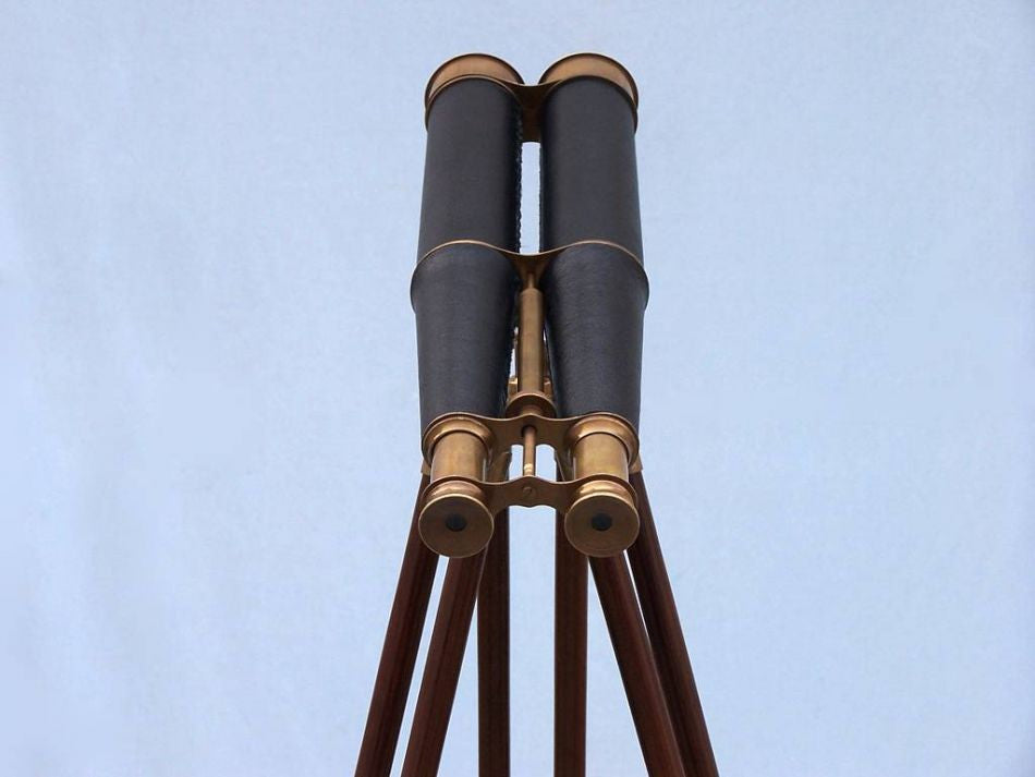 Floor Standing Admirals Antique Brass Binoculars with Leather 62"