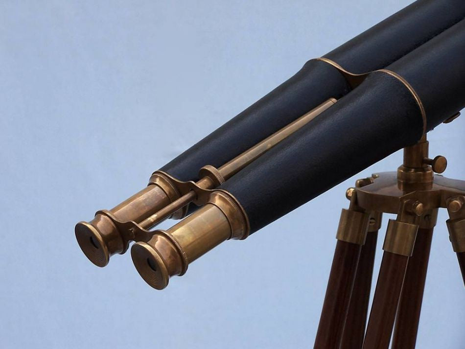 Floor Standing Admirals Antique Brass Binoculars with Leather 62"