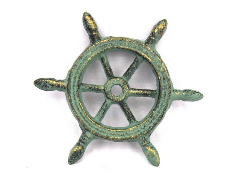 Antique Bronze Cast Iron Ship Wheel Decorative Paperweight 4"