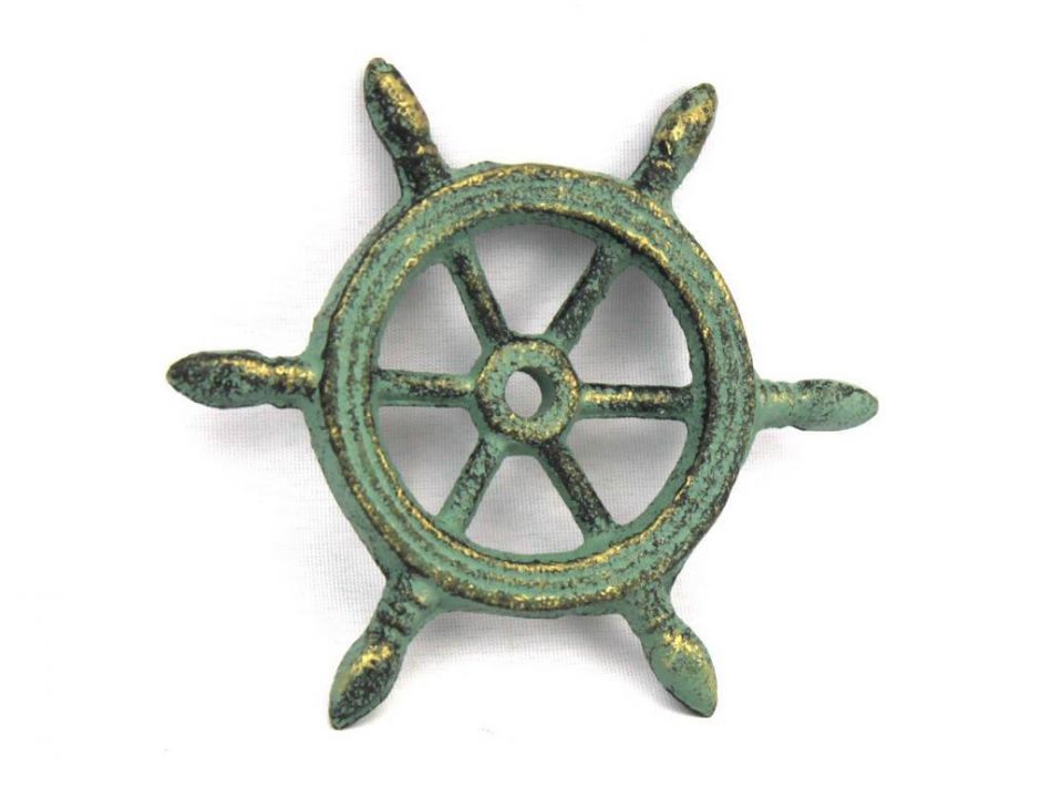 Antique Bronze Cast Iron Ship Wheel Decorative Paperweight 4"