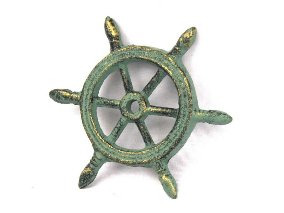 Antique Bronze Cast Iron Ship Wheel Decorative Paperweight 4"