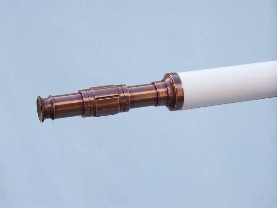 Floor Standing Antique Copper With White Leather Galileo Telescope 65"