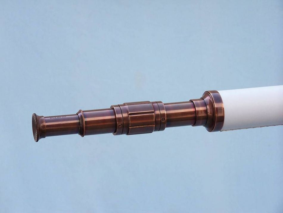 Floor Standing Antique Copper With White Leather Galileo Telescope 65"