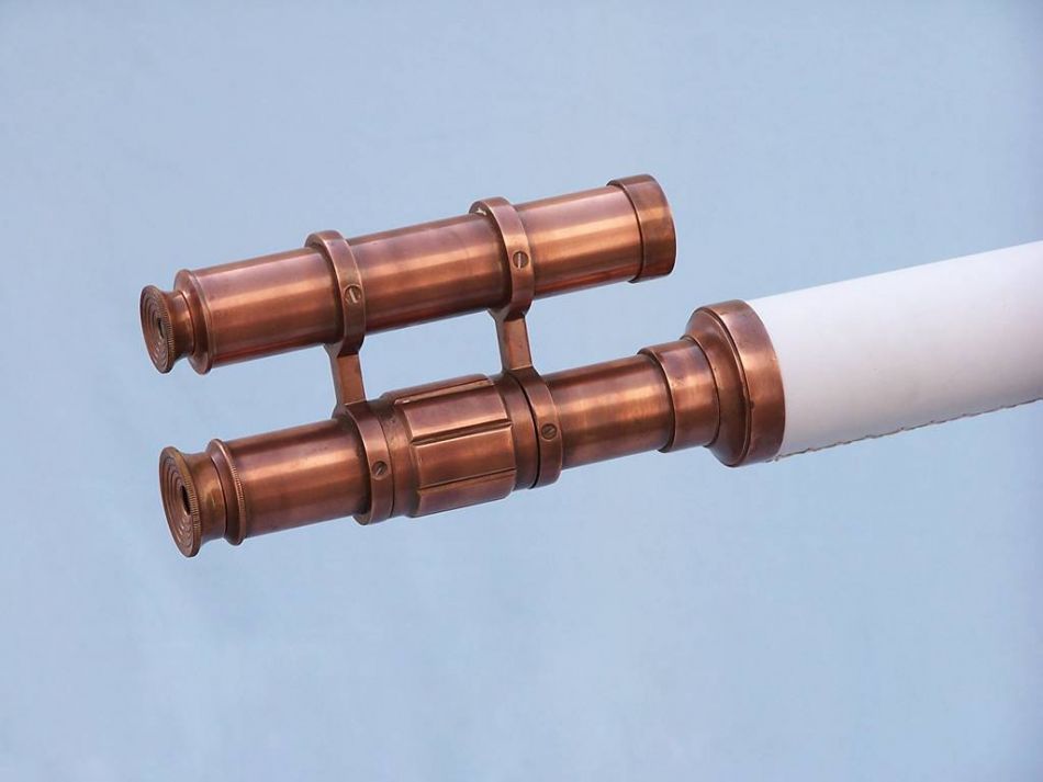 Floor Standing Antique Copper With White Leather Griffith Astro Telescope 65"