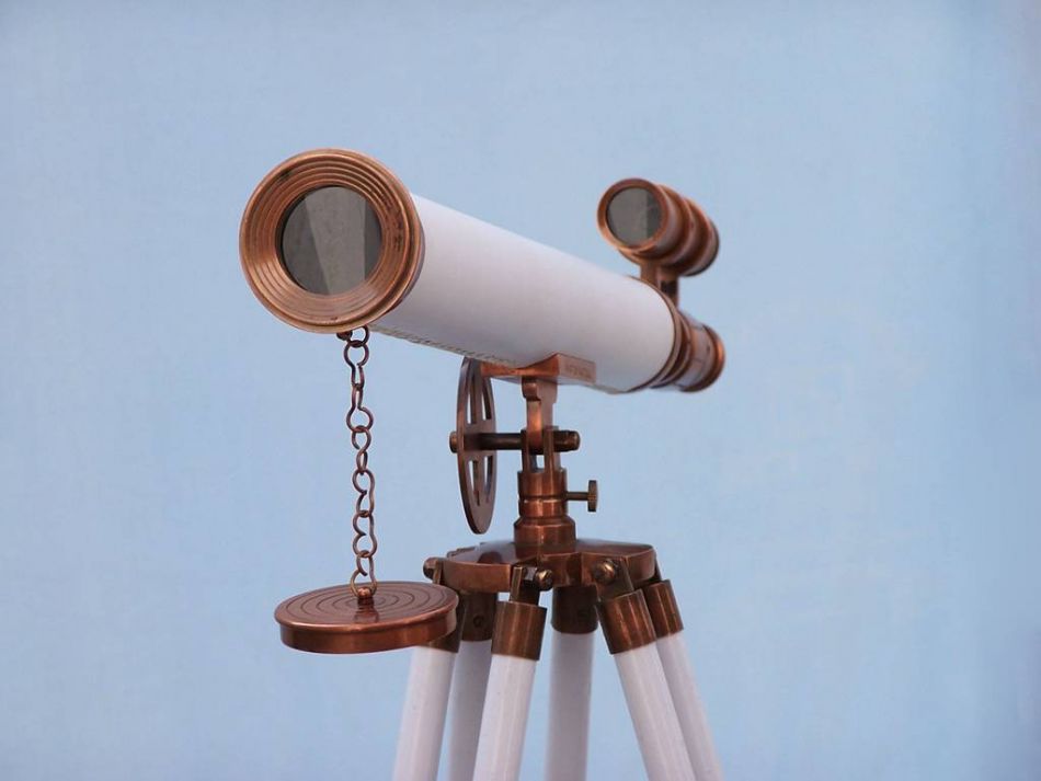 Floor Standing Antique Copper With White Leather Griffith Astro Telescope 65"