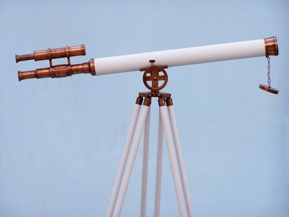 Floor Standing Antique Copper With White Leather Griffith Astro Telescope 65"