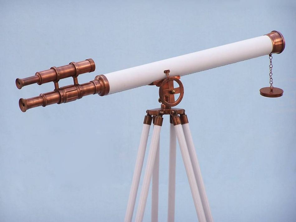 Floor Standing Antique Copper With White Leather Griffith Astro Telescope 65"