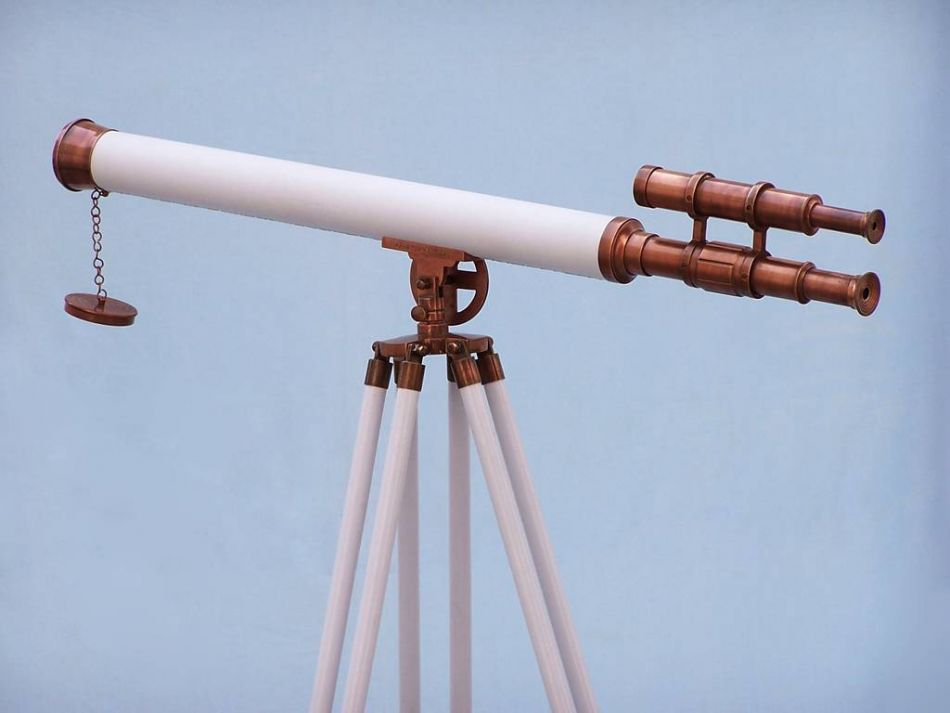 Floor Standing Antique Copper With White Leather Griffith Astro Telescope 65"