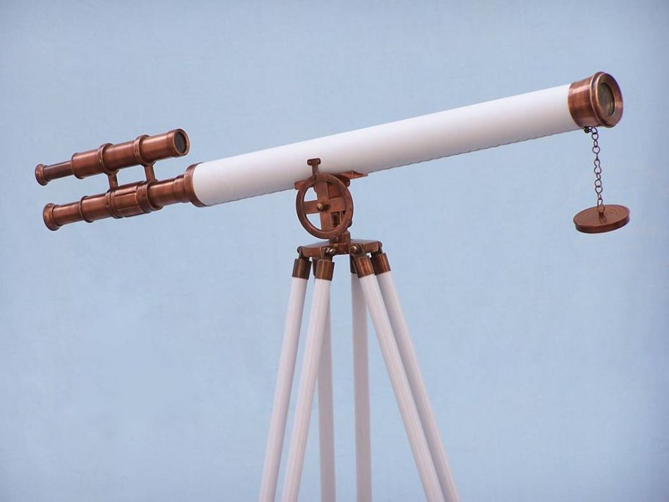 Floor Standing Antique Copper With White Leather Griffith Astro Telescope 65"