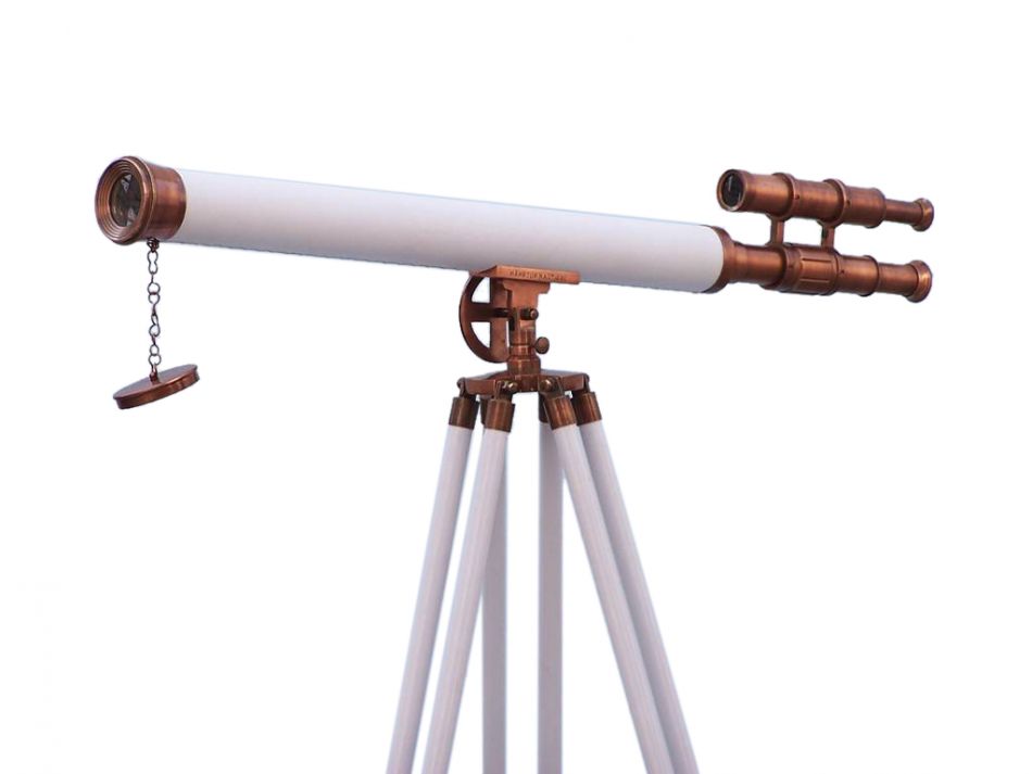 Floor Standing Antique Copper With White Leather Griffith Astro Telescope 65"