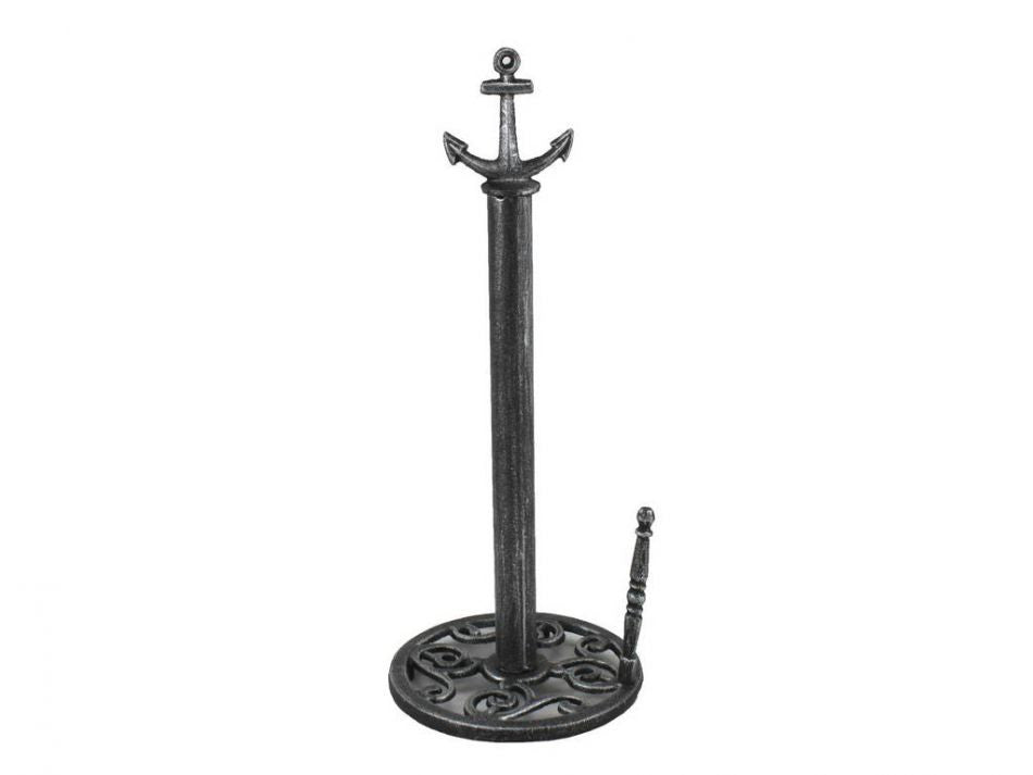 Antique Silver Cast Iron Anchor Paper Towel Holder 16"