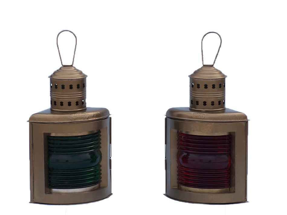 Antique Brass Port And Starboard Oil Lantern 17"
