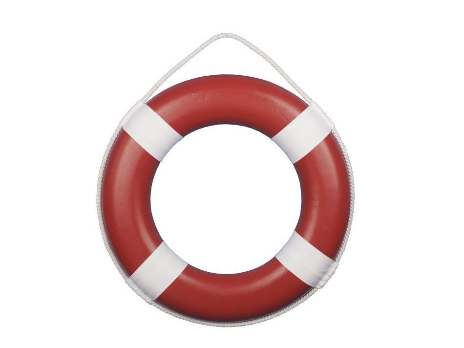 Red Painted Decorative Lifering with White Bands 20"