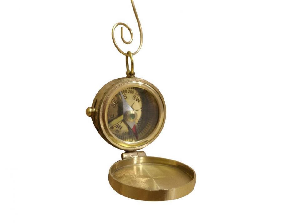 Solid Brass Decorative Compass with Lid Christmas Ornament 4"