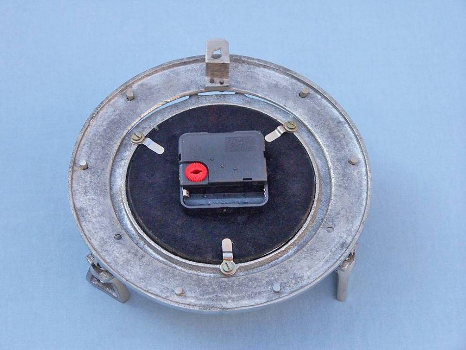Brushed Nickel Deluxe Class Decorative Ship Porthole Clock 8"