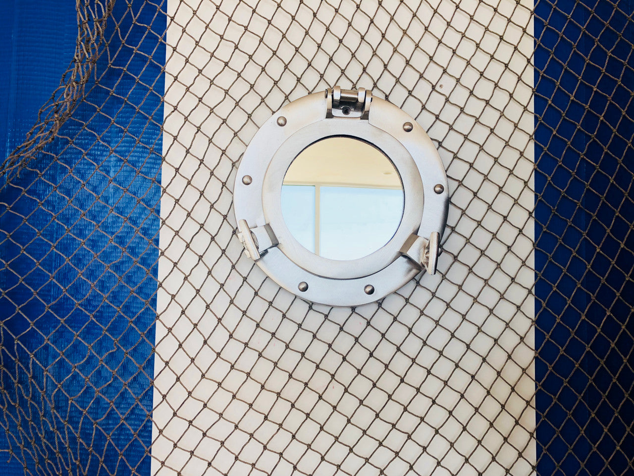 Brushed Nickel Deluxe Class Decorative Ship Porthole Mirror 8"