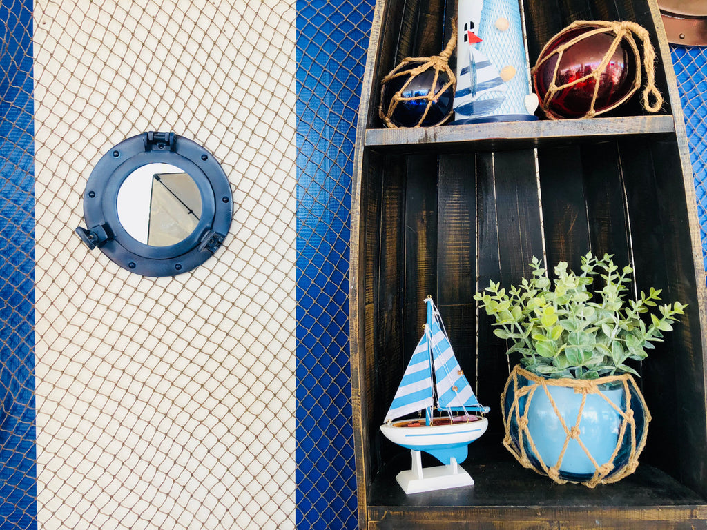 Rustic Blue Aluminum Deluxe Class Decorative Ship Porthole Mirror 8"