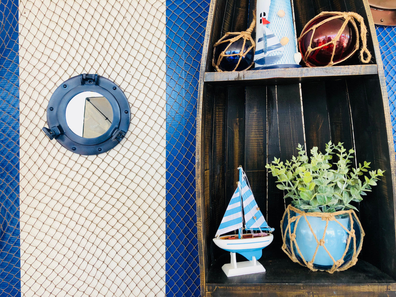 Rustic Blue Aluminum Deluxe Class Decorative Ship Porthole Mirror 8"