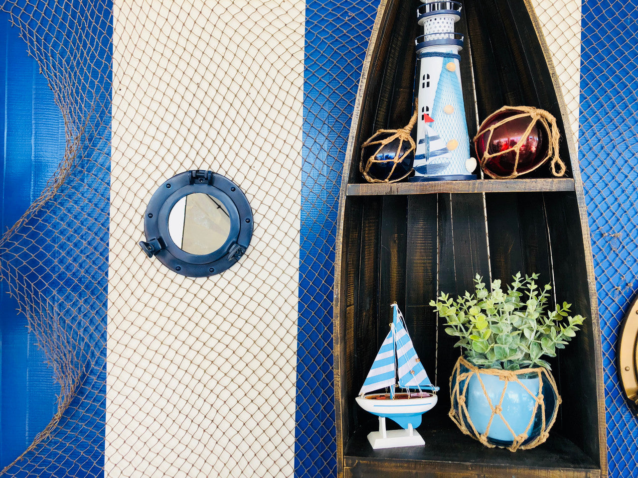 Rustic Blue Aluminum Deluxe Class Decorative Ship Porthole Mirror 8"