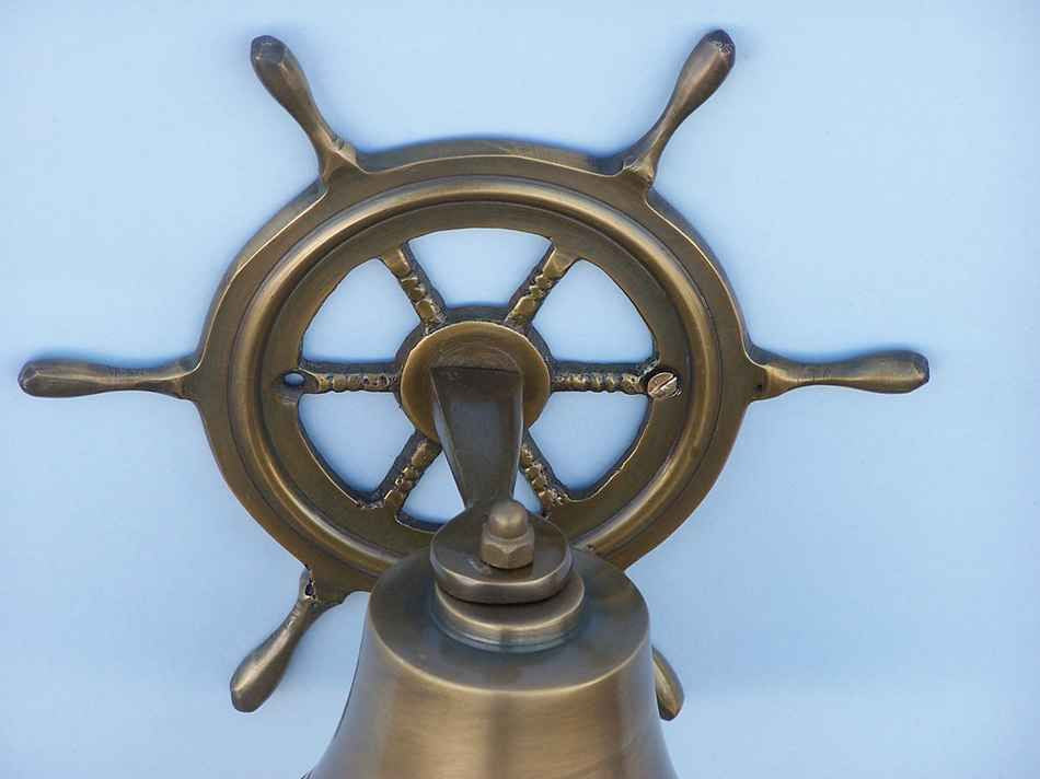 Antique Brass Hanging Ship Wheel Bell 7"