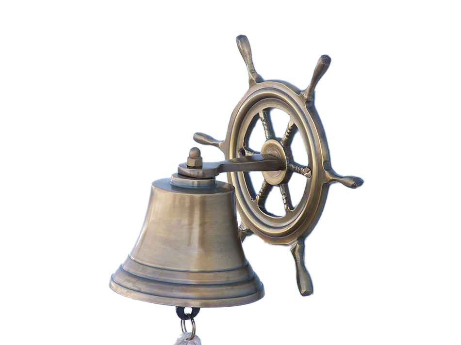 Antique Brass Hanging Ship Wheel Bell 7"