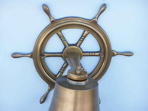 Antique Brass Hanging Ship Wheel Bell 8"