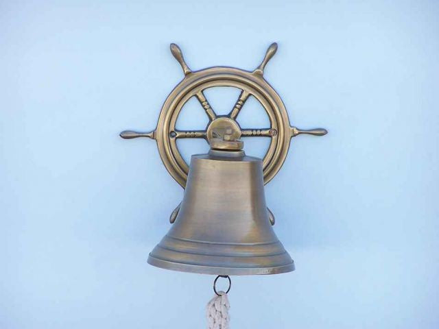 Antique Brass Hanging Ship Wheel Bell 8"