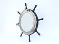 Deluxe Class Wood and Brushed Nickel Ship Wheel Porthole Mirror 36"
