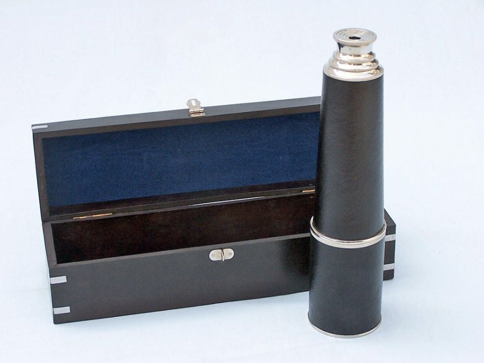 Deluxe Class Hampton Collection Chrome - Leather Spyglass with Black Rosewood Box 36"