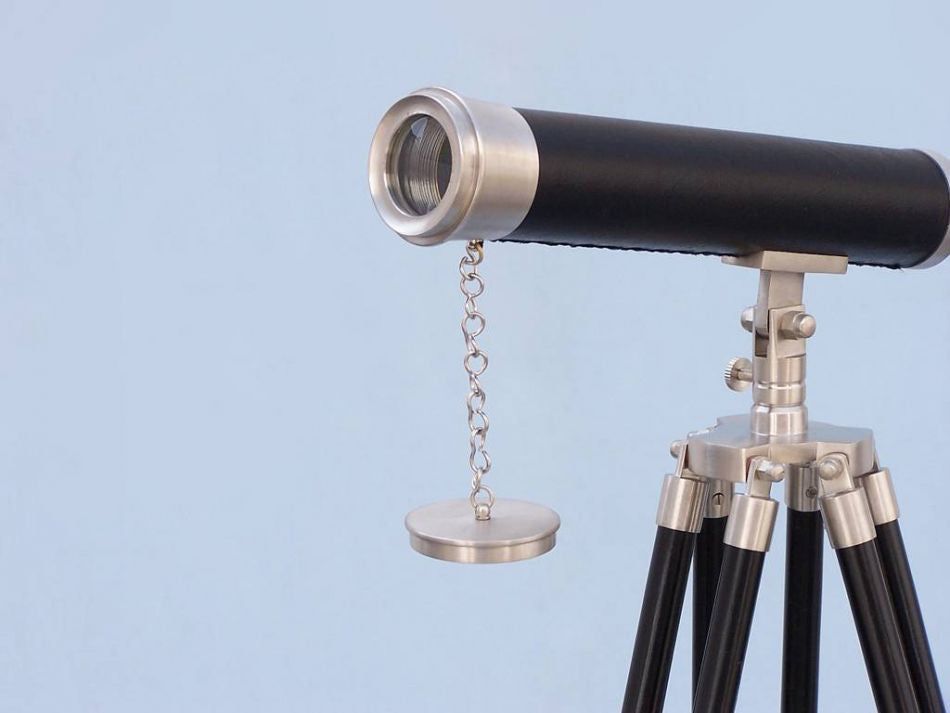 Floor Standing Brushed Nickel With Leather Harbor Master Telescope 50"
