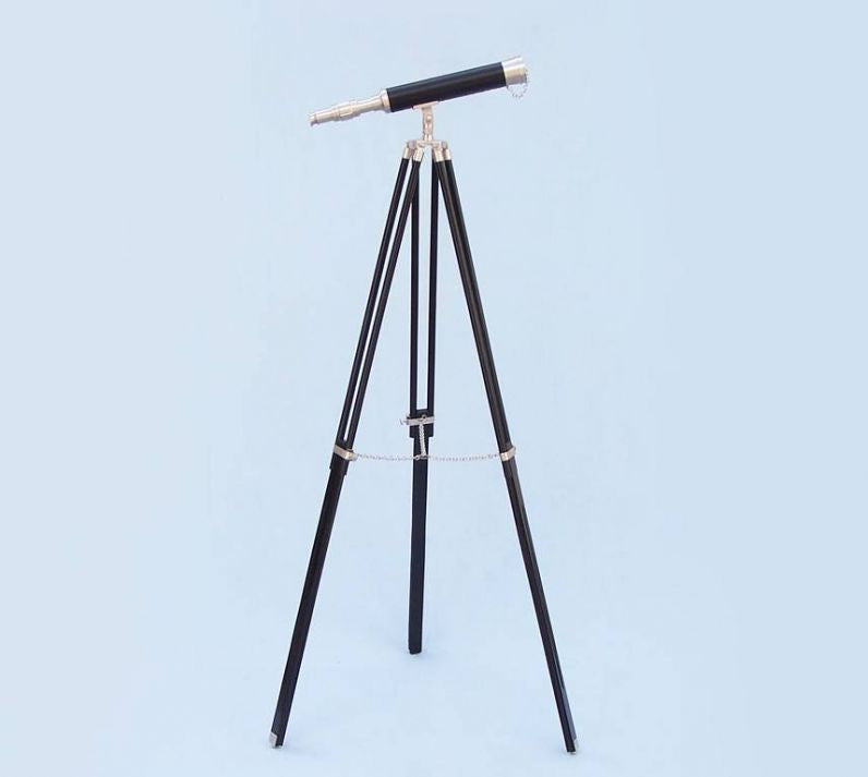 Floor Standing Brushed Nickel With Leather Harbor Master Telescope 50"