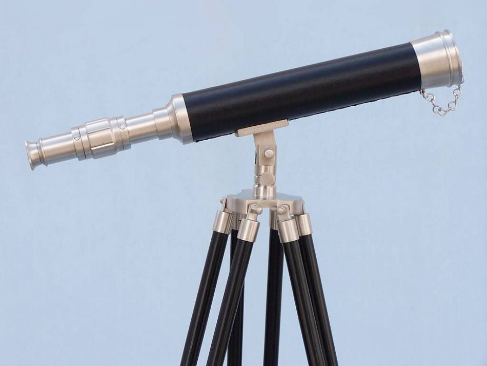 Floor Standing Brushed Nickel With Leather Harbor Master Telescope 50"