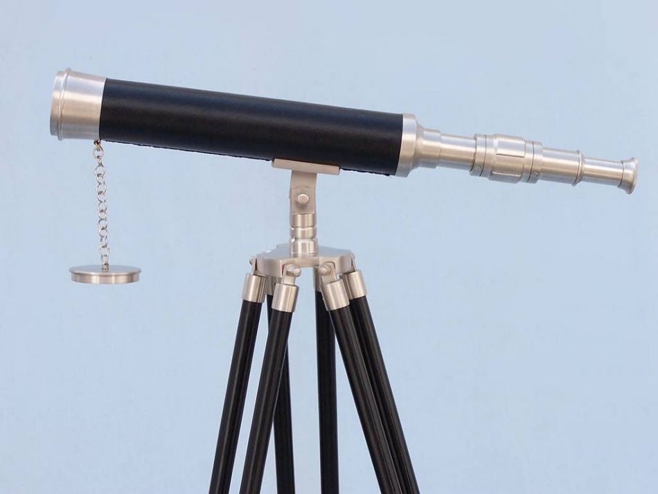 Floor Standing Brushed Nickel With Leather Harbor Master Telescope 50"