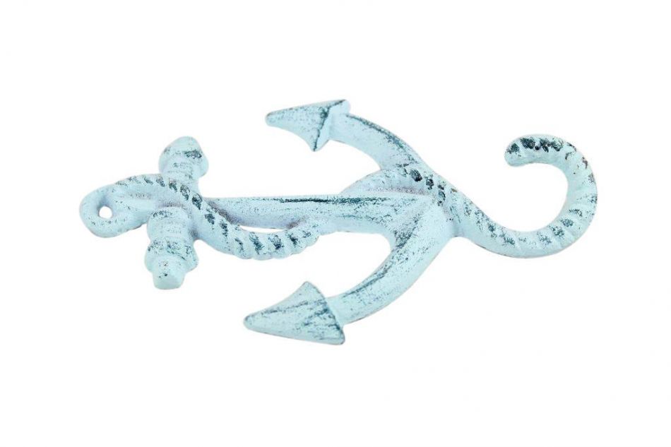 Dark Blue Whitewashed Cast Iron Anchor Hook 5"