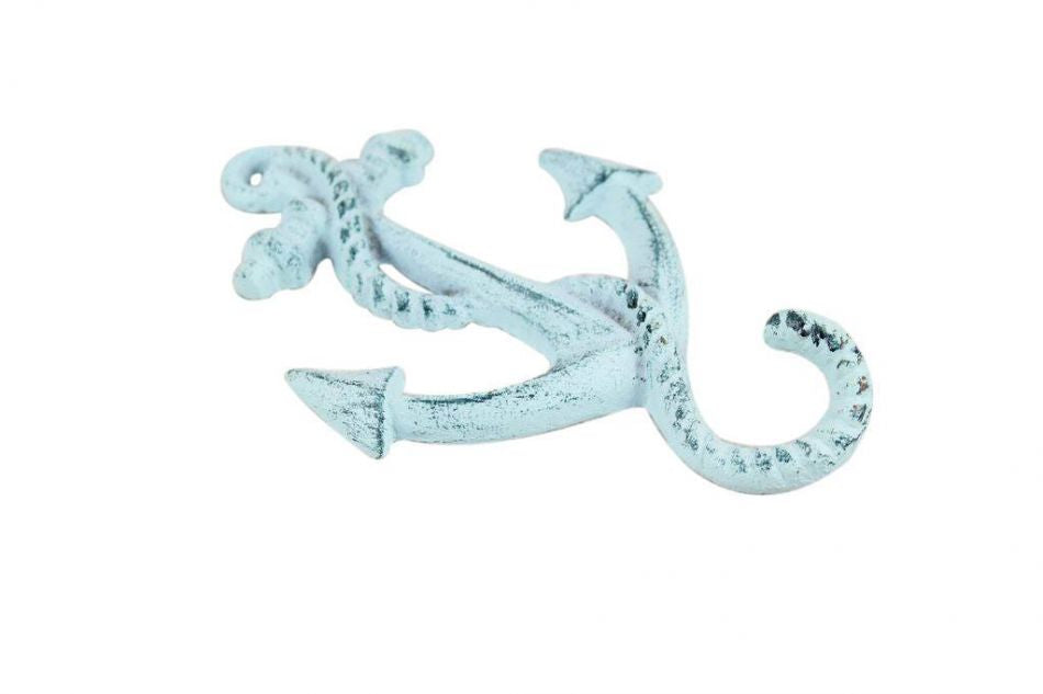 Dark Blue Whitewashed Cast Iron Anchor Hook 5"