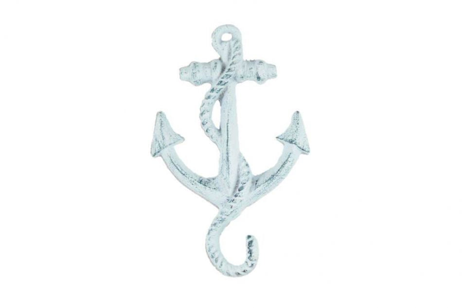 Dark Blue Whitewashed Cast Iron Anchor Hook 5"