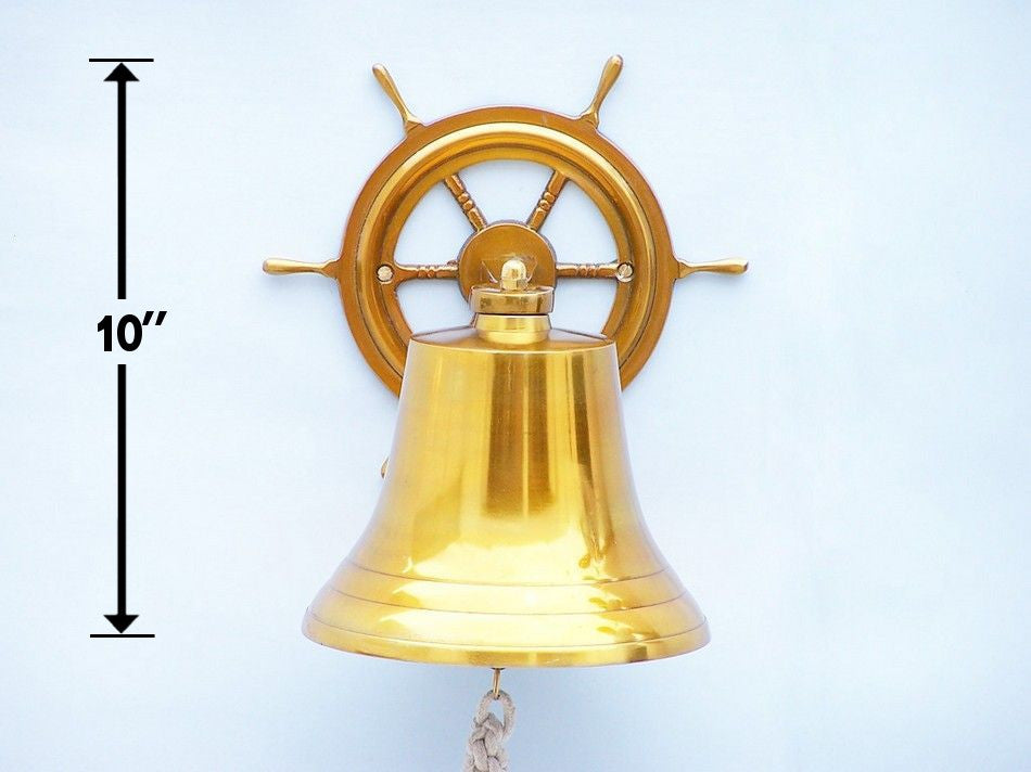 Brass  Plated Hanging Ship Wheel Bell 10"