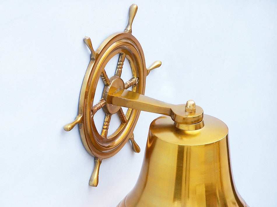 Brass  Plated Hanging Ship Wheel Bell 10"