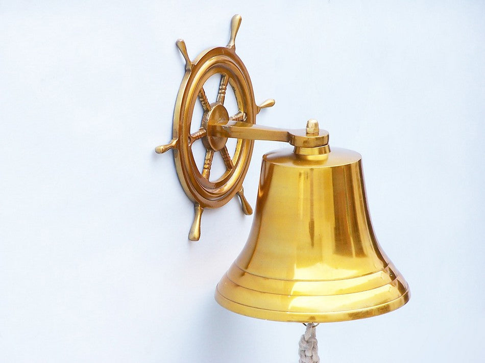 Brass  Plated Hanging Ship Wheel Bell 10"