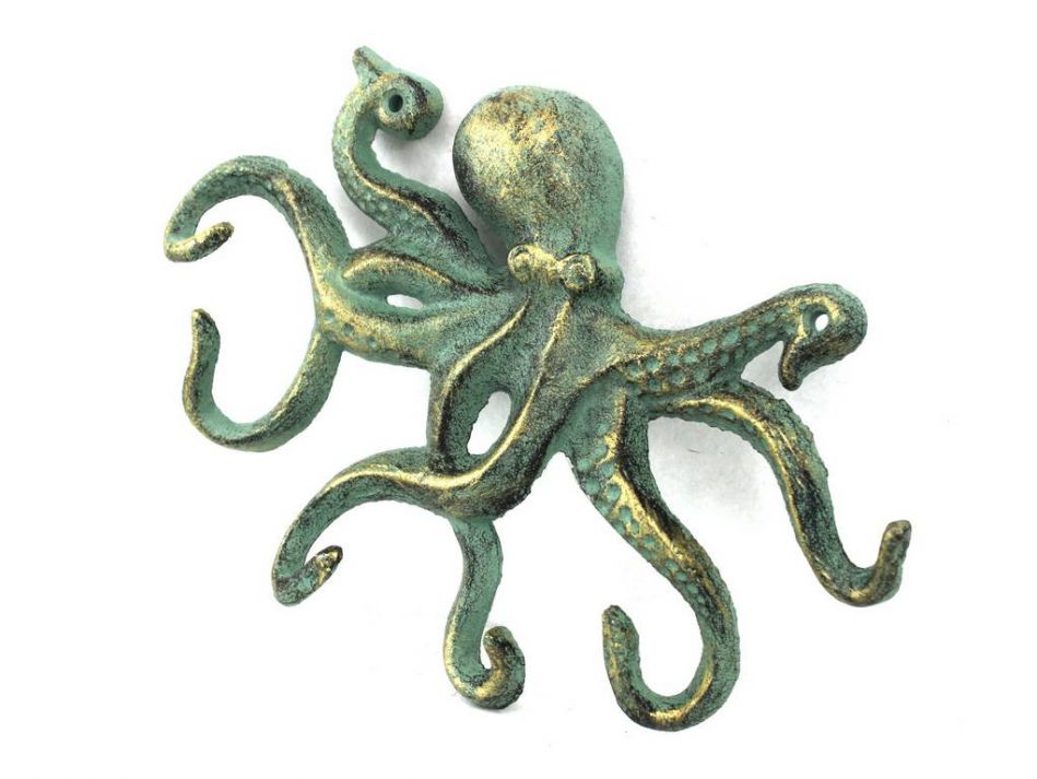 Antique Bronze Cast Iron Octopus Hook 11"