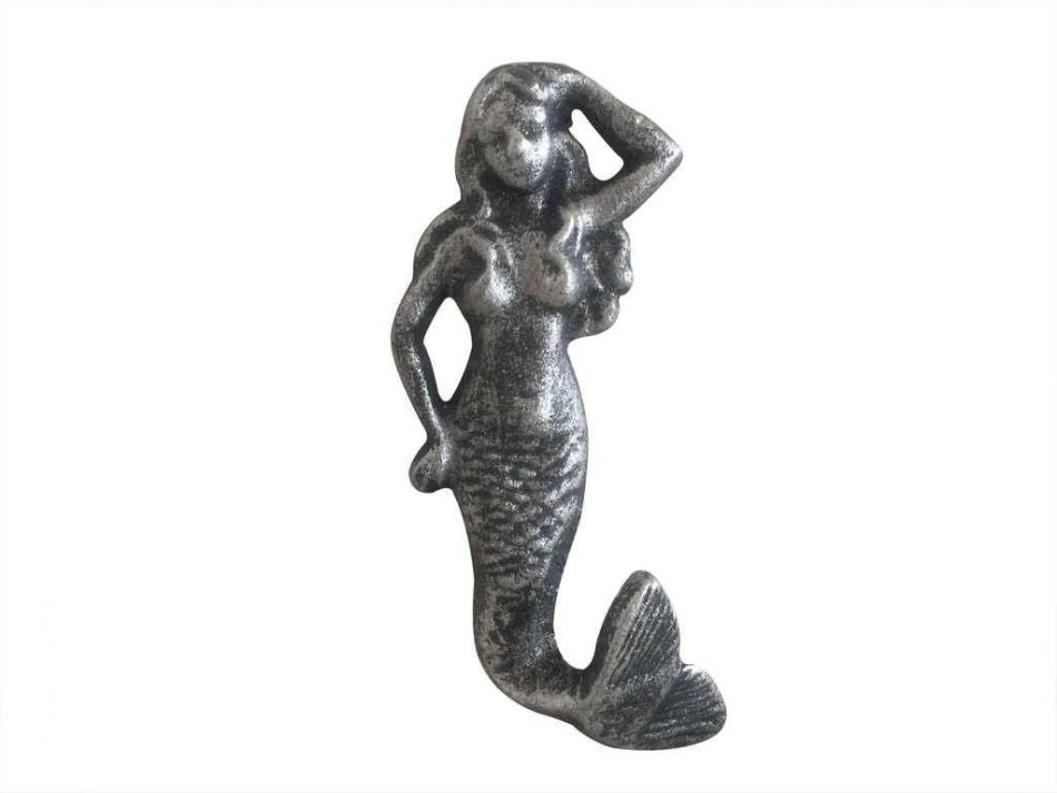 Antique Silver Cast Iron Mermaid Hook 6"