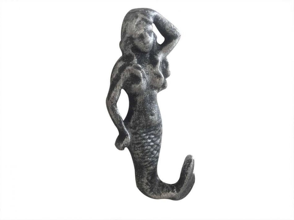 Antique Silver Cast Iron Mermaid Hook 6"